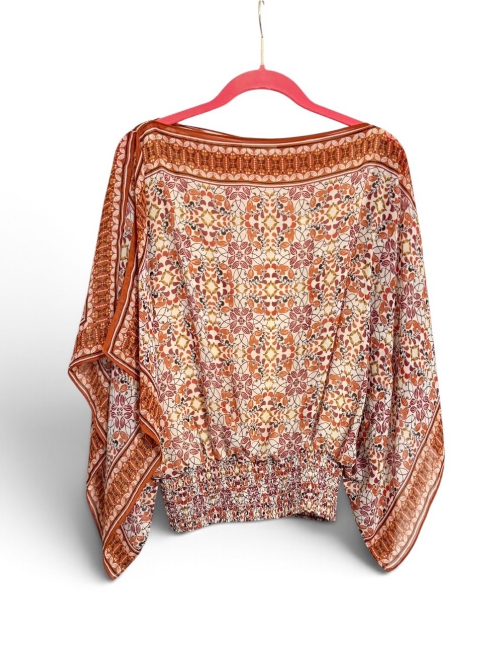 Max Studio Rust Multi Floral Batwing Tunic